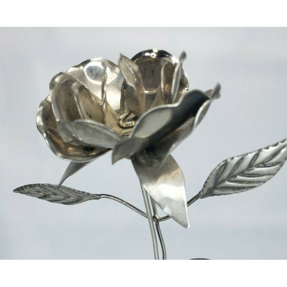 ๐ Vintage Handmade Silver Metal Rose Flower Floral Figurine Decor 4" ๐ - Picture 3 of 10